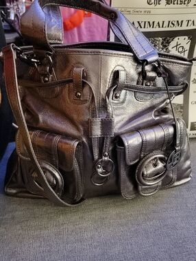 Elliott Lucca Metallic Leather Tote Bag with Front Pockets